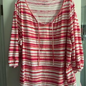 Talbots Red and White Tie Front Blouse